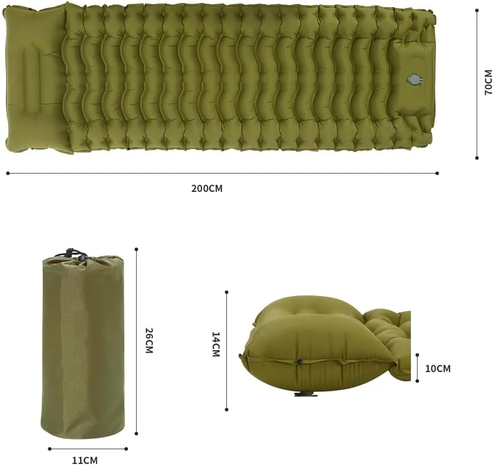 Enlarged and thickened air Sleeping Mats for camping (78.75 x 27.55 X 3.93 inches), 330lbs load capacity, quick inflation in 25 seconds at maximum speed, low noise, TPU coated(Military Green)