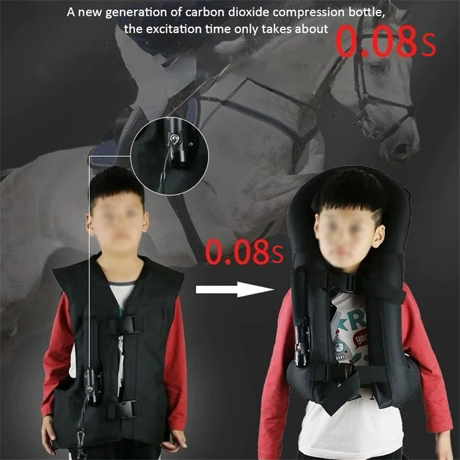 Equestrian Airbag Vest for Adults, Reusable Horse Riding Professional Shock Absorption Protective Vest
