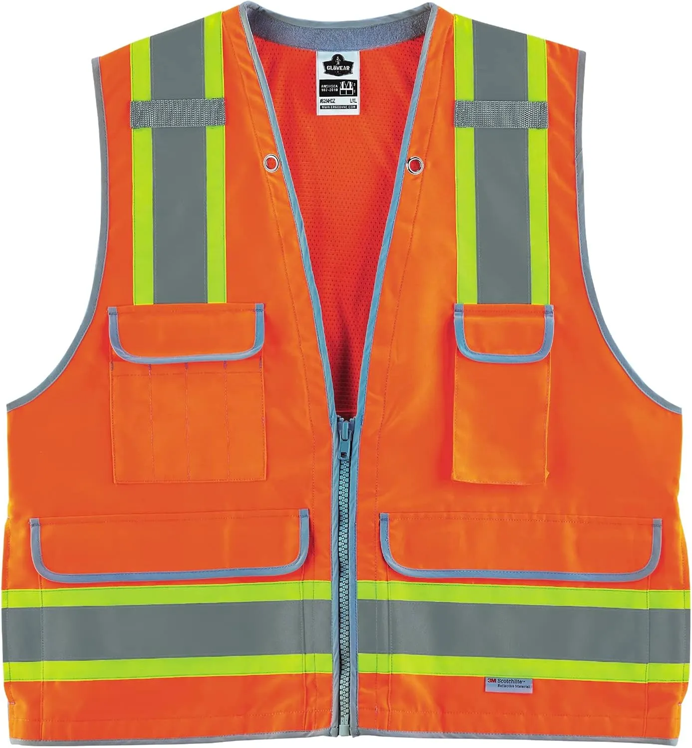 Ergodyne GloWear 8254HDZ Class 2 Heavy-Duty Surveyors Safety Vest ,Orange, Large/X-Large