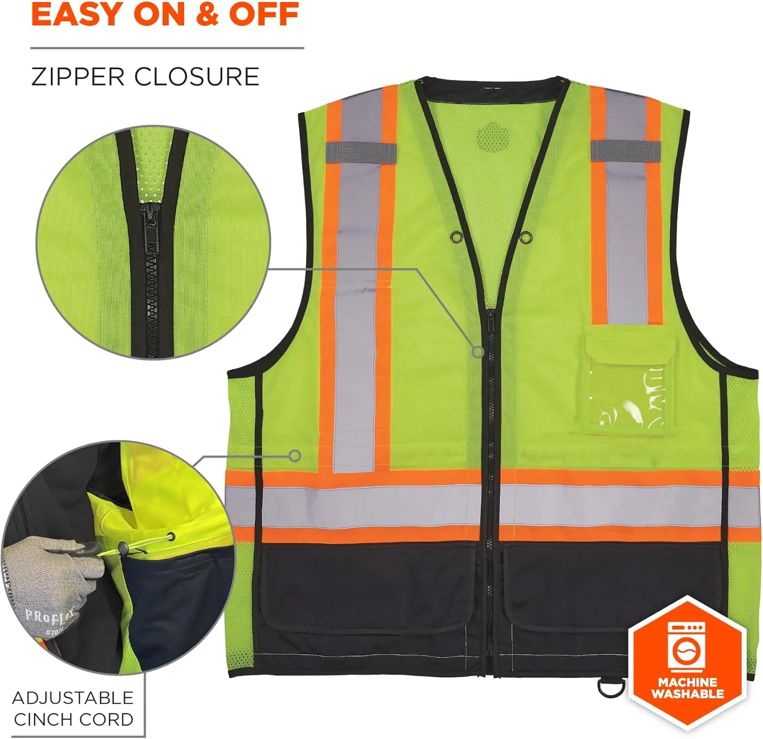Ergodyne unisex-adult Glowear 8251hdz-bk Two-tone Hi-vis Safety Vest - Type R, Class 2, Zipper, Black Bottom