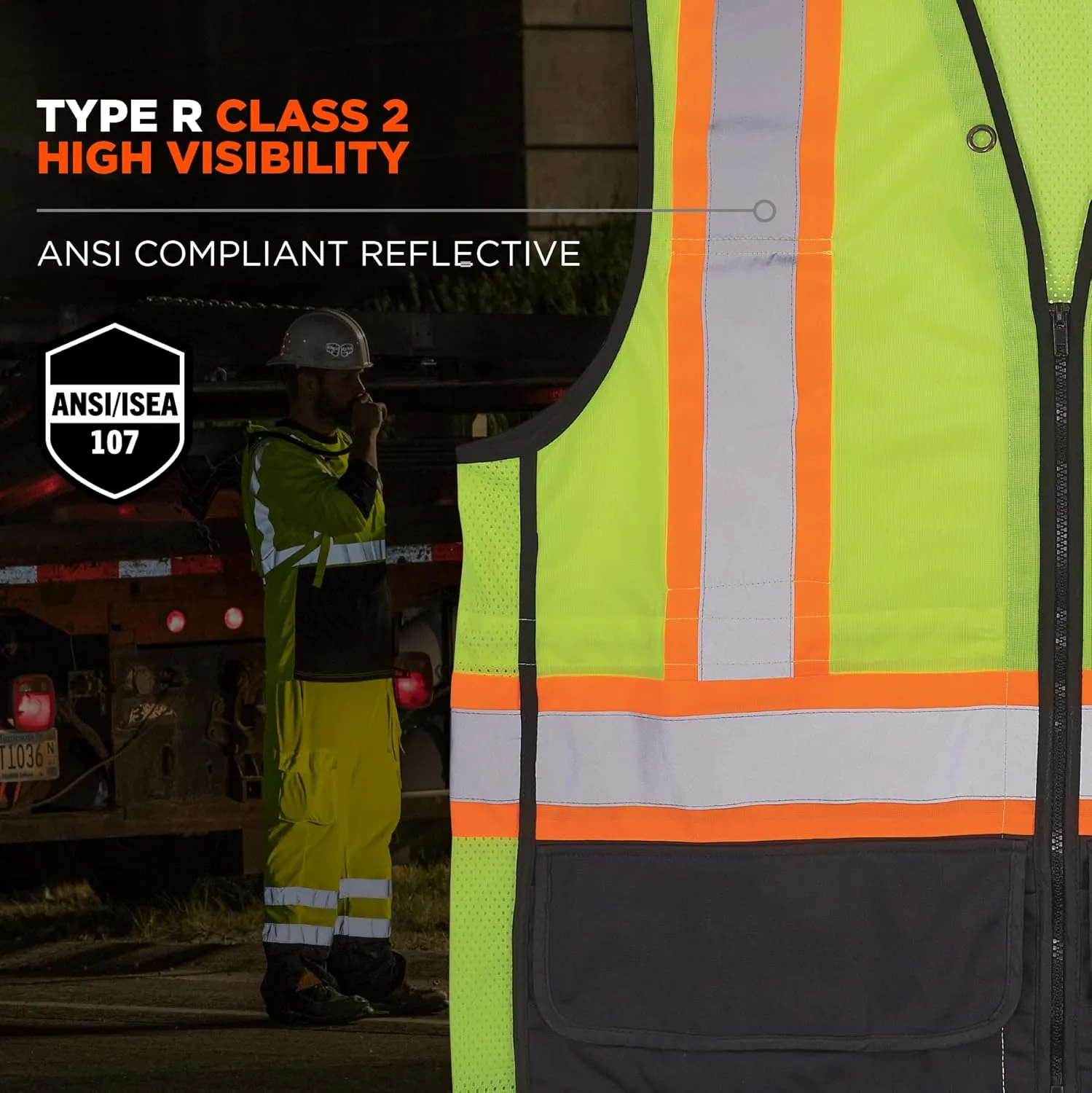 Ergodyne unisex-adult Glowear 8251hdz-bk Two-tone Hi-vis Safety Vest - Type R, Class 2, Zipper, Black Bottom