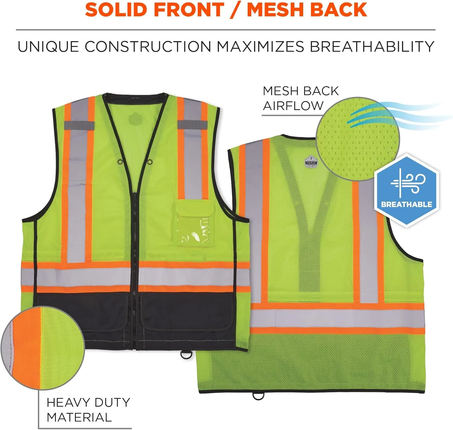 Ergodyne unisex-adult Glowear 8251hdz-bk Two-tone Hi-vis Safety Vest - Type R, Class 2, Zipper, Black Bottom