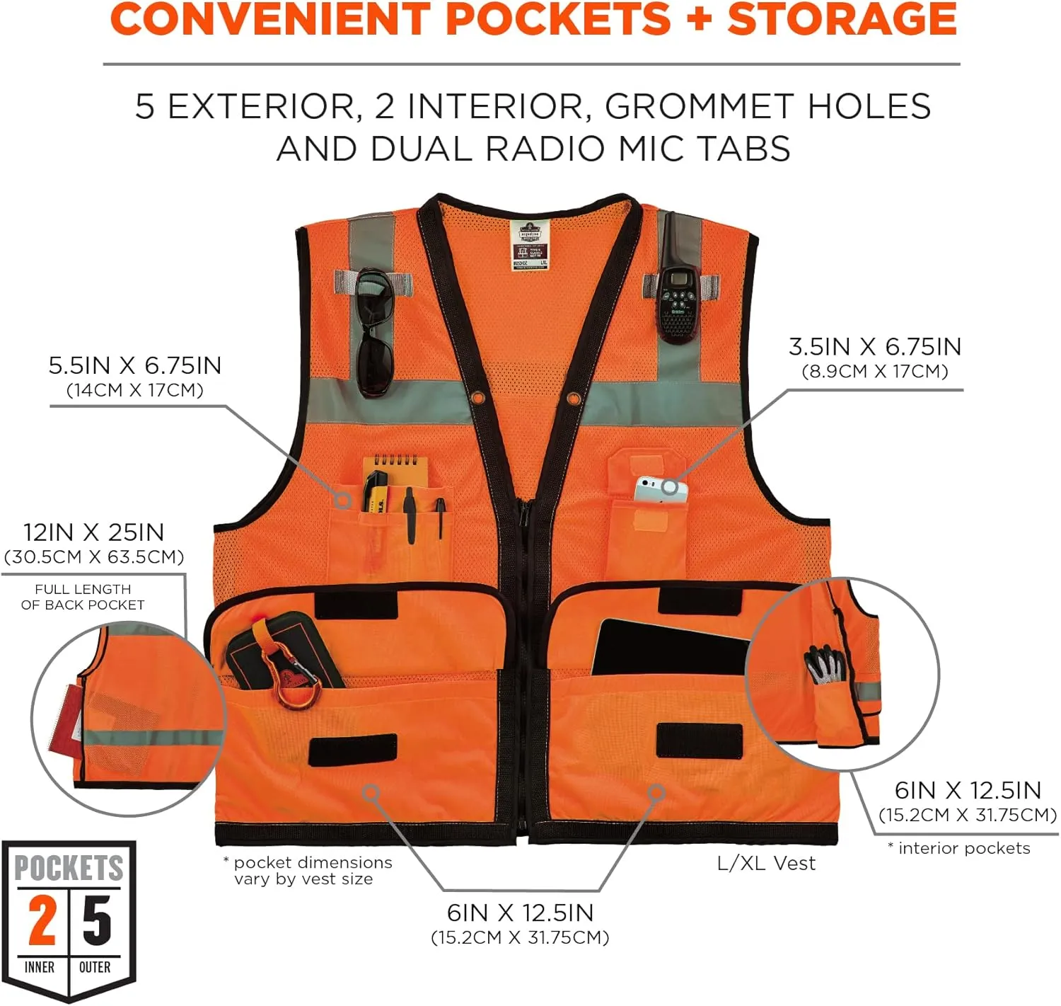 Ergodyne unisex adult Heavy-duty Class 2 Heavy Duty Mesh Surveyors Vest, Orange, Large-X-Large US