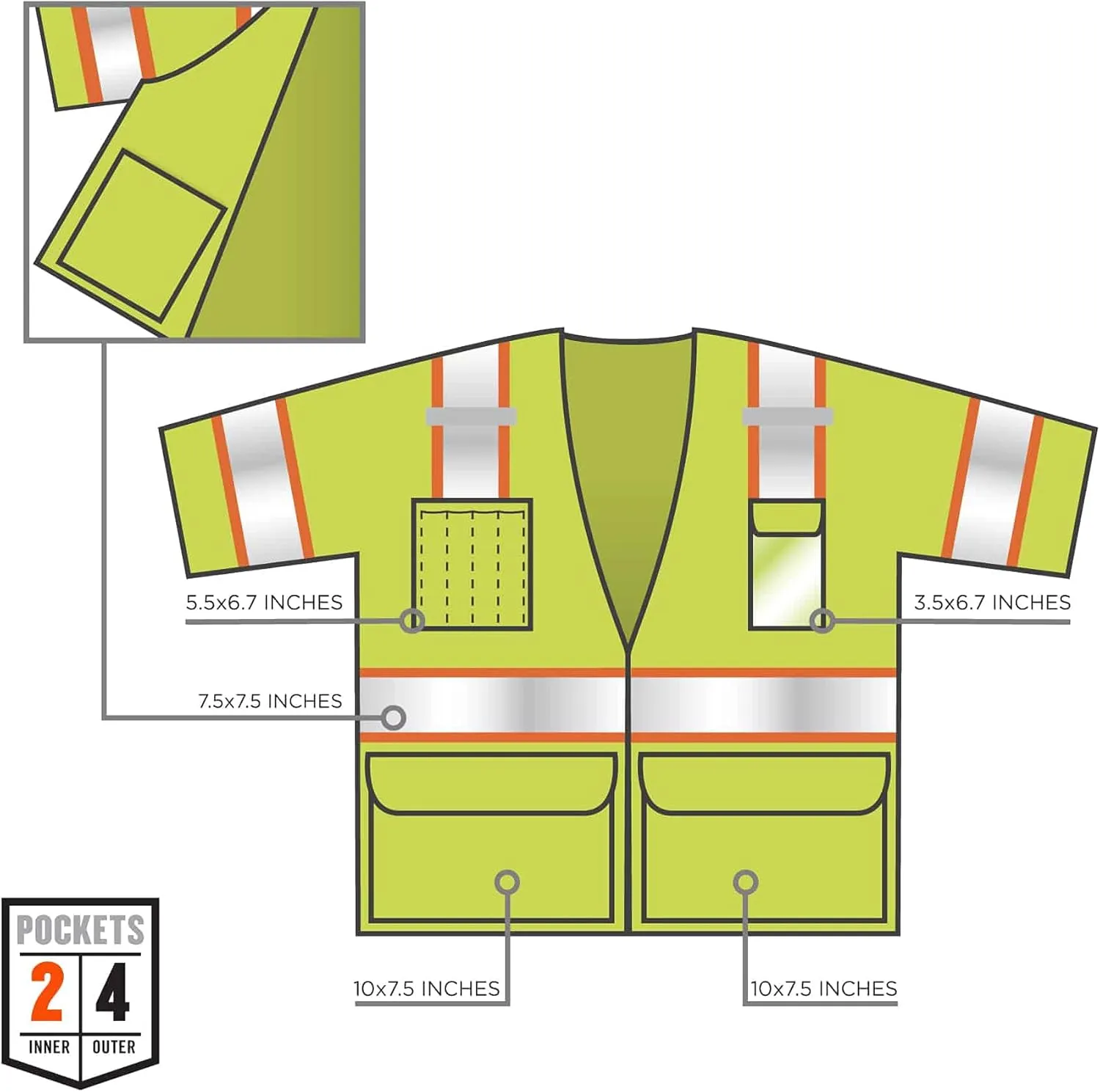 Ergodyne unisex adult Two-tone Hi-vis Class 3 Two Tone Hi Vis Surveyor Vest Zipper, Lime, Large-X-Large US