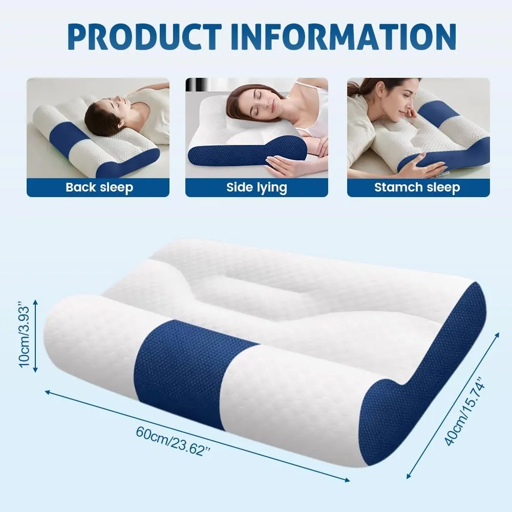 Ergonomic Goose Down Pillow,Sleep Enhancing Cervical Support Comfort Goose Memory Foam, Sleep Aid Neck Pillow for Side Back Stomach Sleeper Adults Contour Orthopedic Bed for Back Foam (Blue)