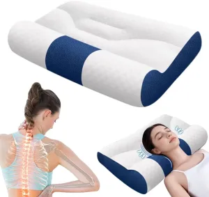 Ergonomic Goose Down Pillow,Sleep Enhancing Cervical Support Comfort Goose Memory Foam, Sleep Aid Neck Pillow for Side Back Stomach Sleeper Adults Contour Orthopedic Bed for Back Foam (Blue)