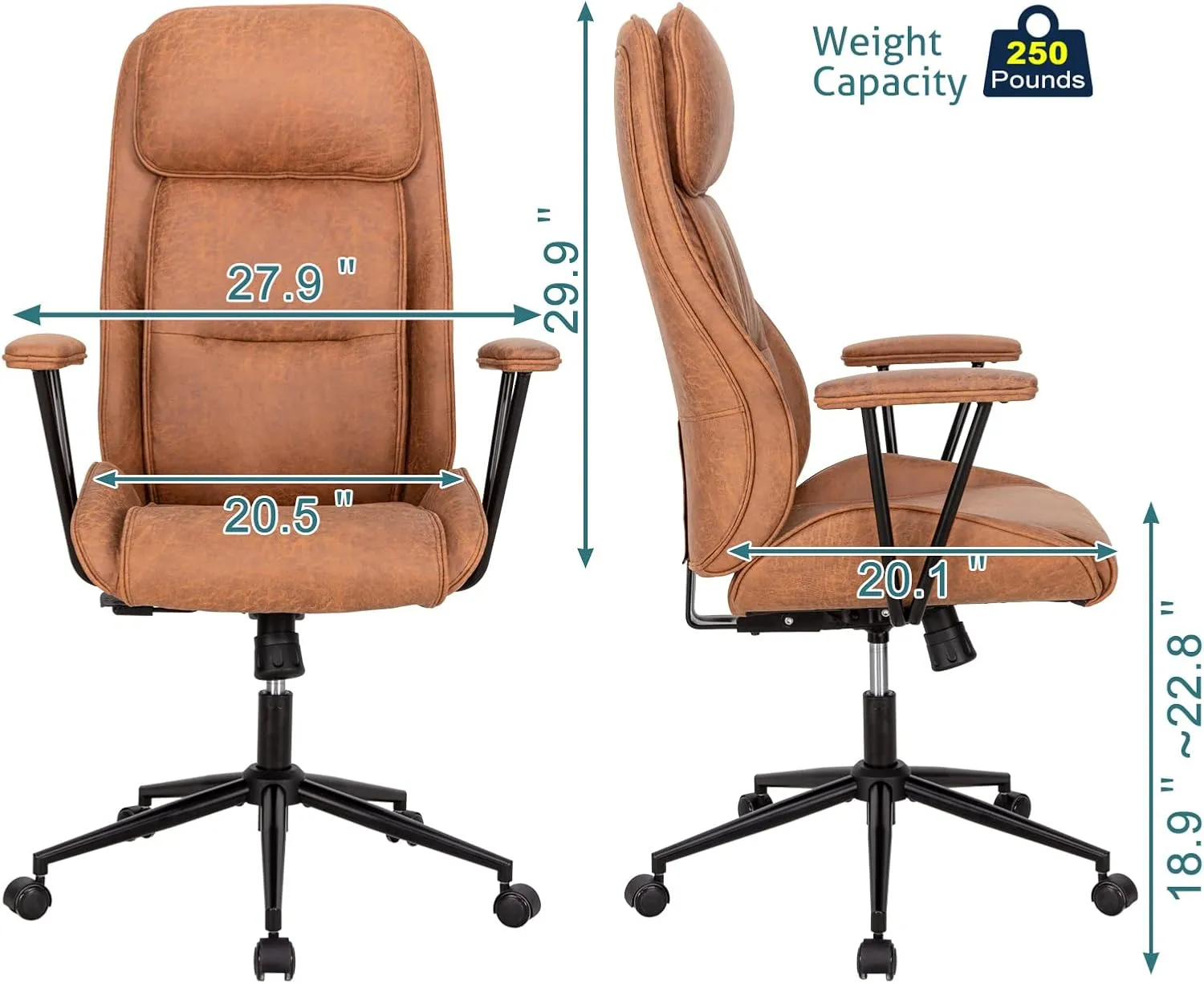 Ergonomic Home Office Desk Chair with Lumbar Support,Modern Reclining Office Chair,High Back Swivel Rolling Task Computer Executive Chair,Comfy Conference Room Chairs,330lbs (Brown)