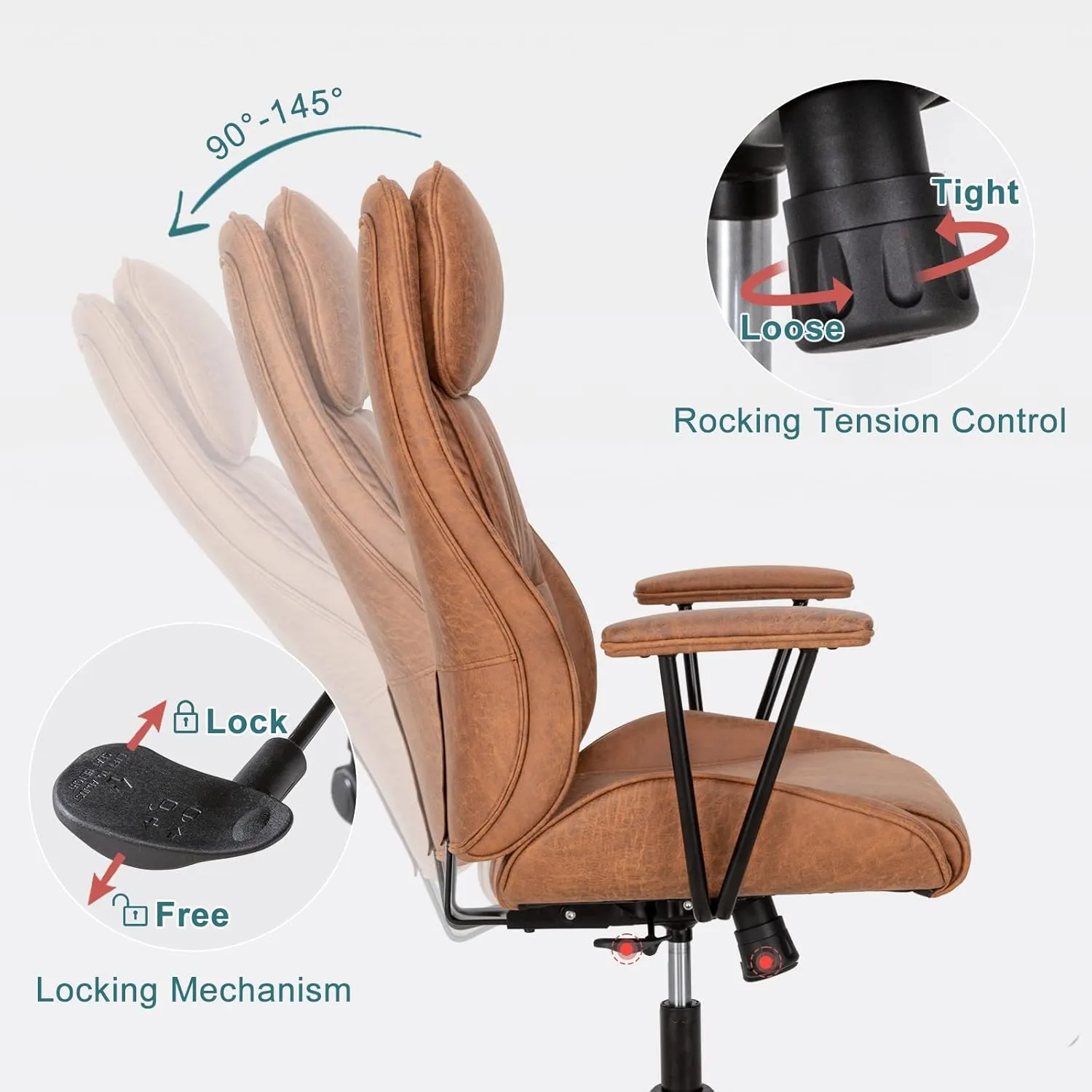 Ergonomic Home Office Desk Chair with Lumbar Support,Modern Reclining Office Chair,High Back Swivel Rolling Task Computer Executive Chair,Comfy Conference Room Chairs,330lbs (Brown)