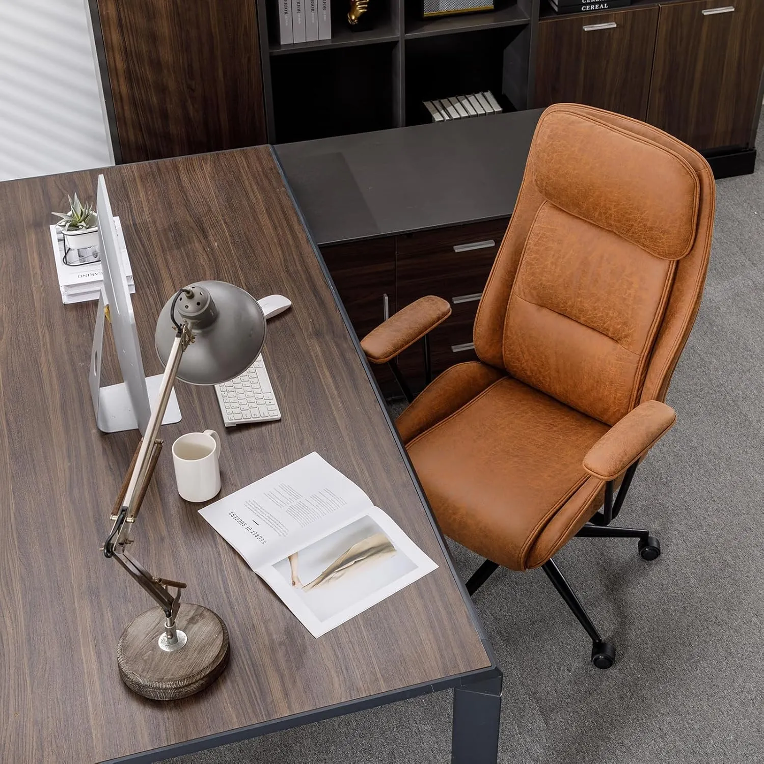 Ergonomic Home Office Desk Chair with Lumbar Support,Modern Reclining Office Chair,High Back Swivel Rolling Task Computer Executive Chair,Comfy Conference Room Chairs,330lbs (Brown)