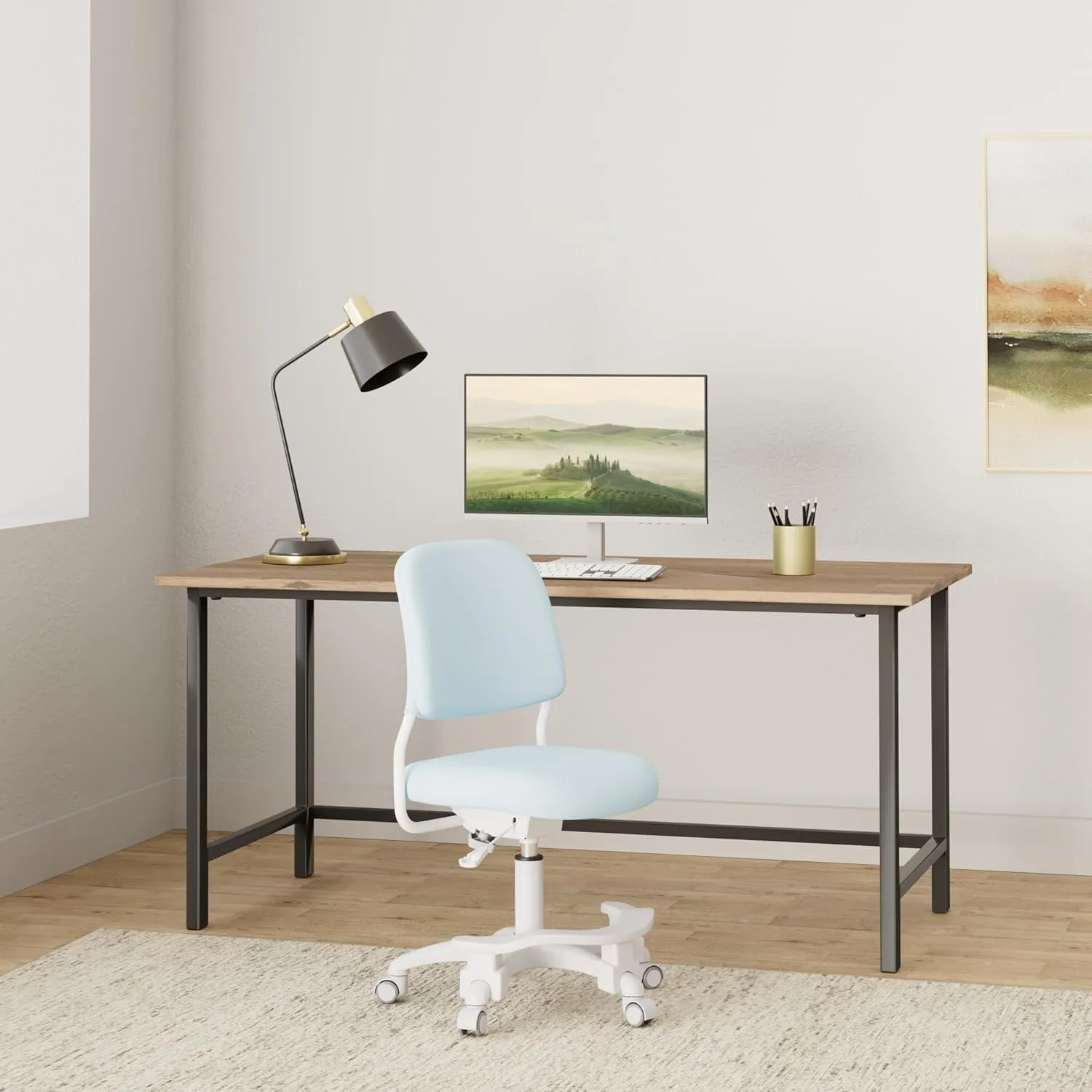 Ergonomic Kids Desk Chair, Child's Children Student Study Office Computer Chair, Adjustable Height and Seat Depth, Detachable Footrest and Lumbar Support (Blue, W/Chair Slipcovers)