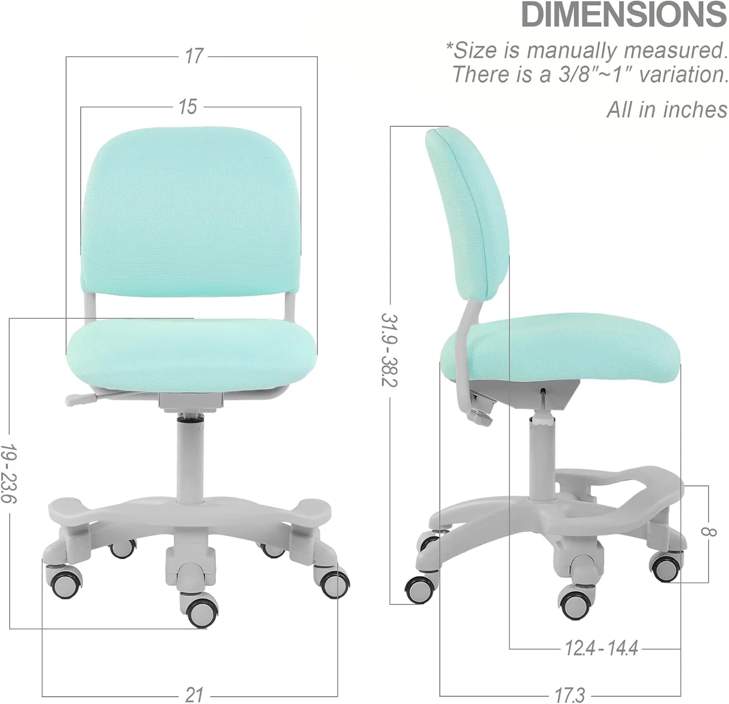 Ergonomic Kids Desk Chair, Child's Children Student Study Office Computer Chair, Adjustable Height and Seat Depth, Detachable Footrest and Lumbar Support (Green, W/Chair Slipcovers)