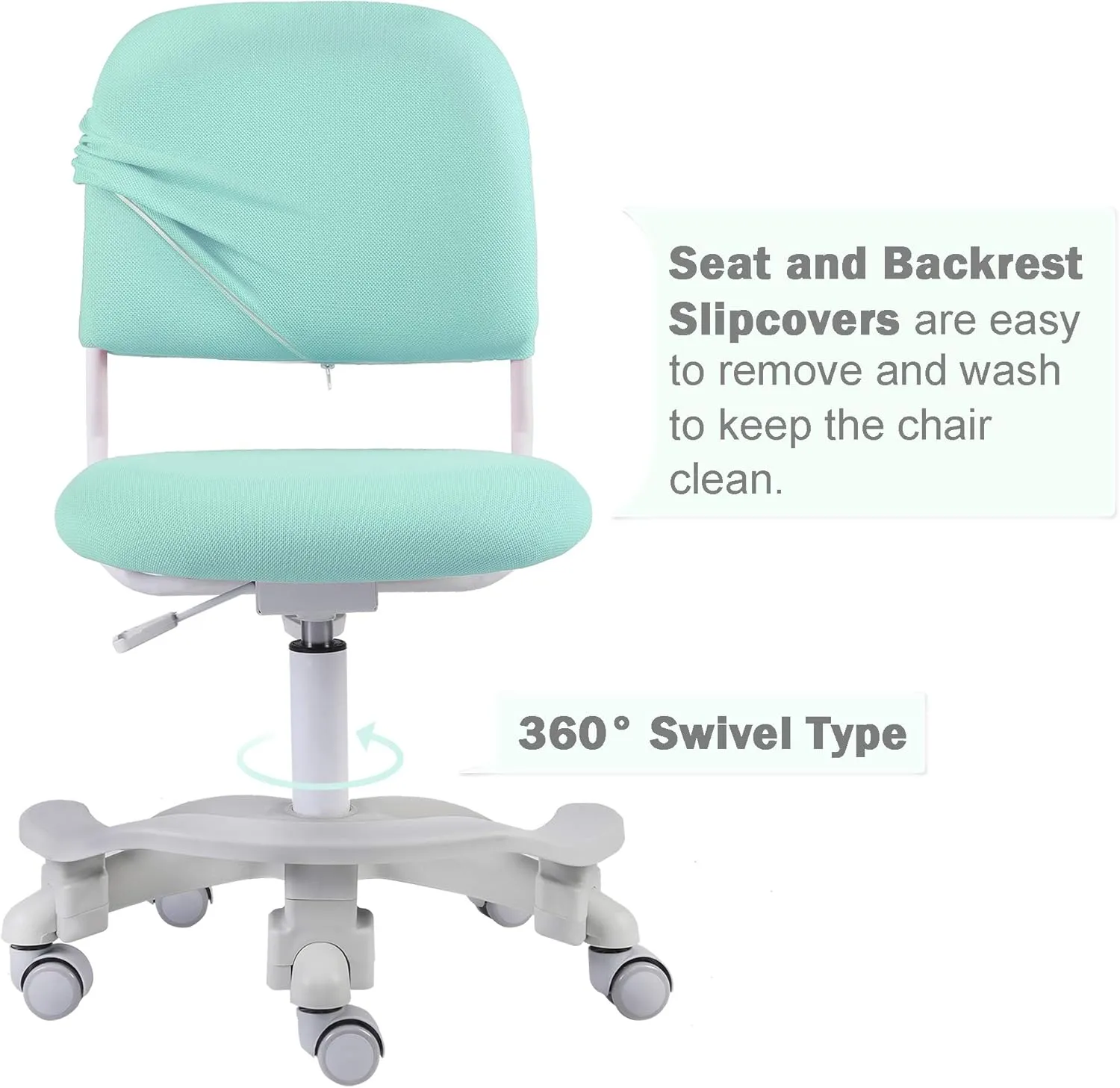 Ergonomic Kids Desk Chair, Child's Children Student Study Office Computer Chair, Adjustable Height and Seat Depth, Detachable Footrest and Lumbar Support (Green, W/Chair Slipcovers)