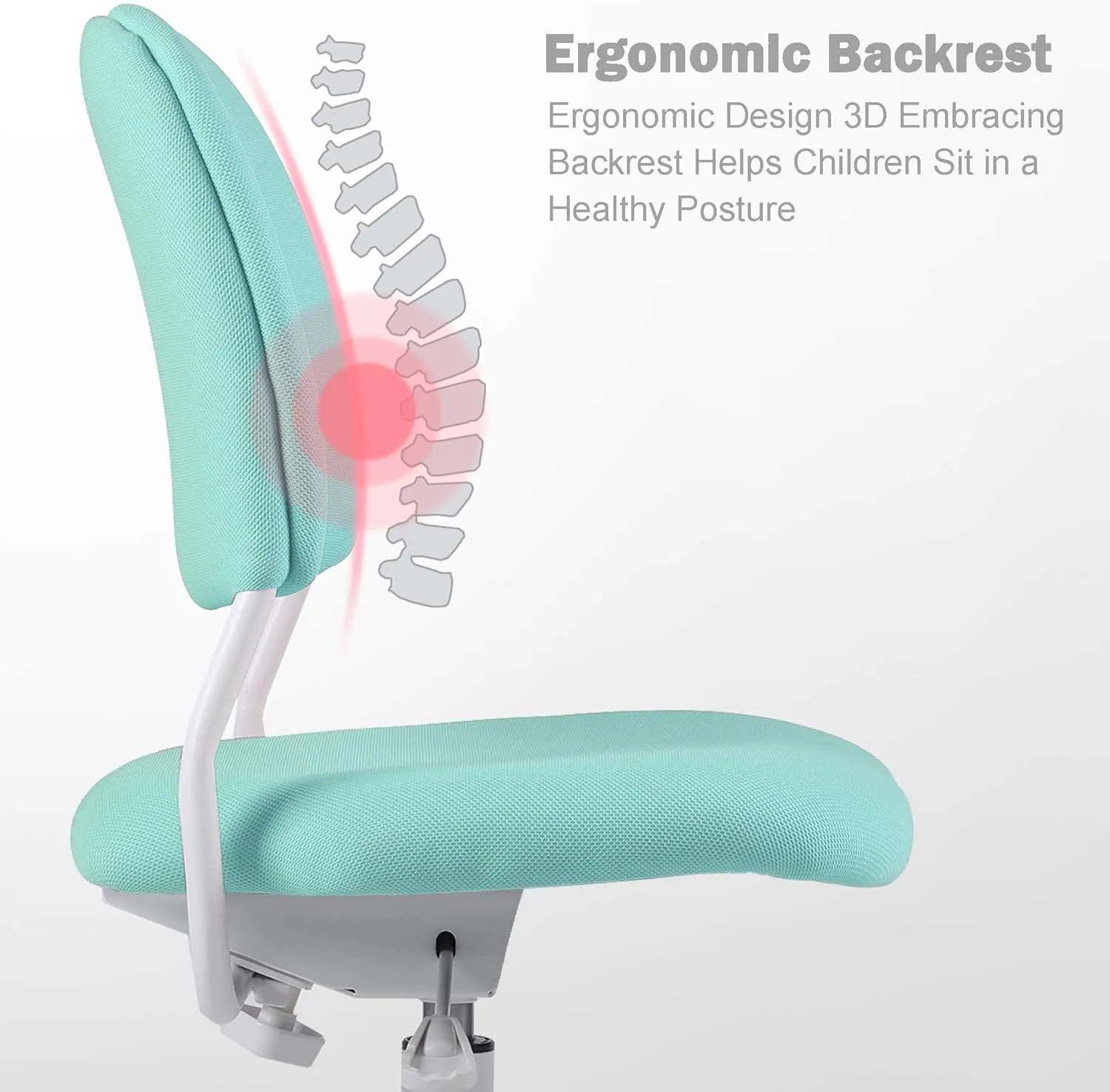 Ergonomic Kids Desk Chair, Child's Children Student Study Office Computer Chair, Adjustable Height and Seat Depth, Detachable Footrest and Lumbar Support (Green, W/Chair Slipcovers)
