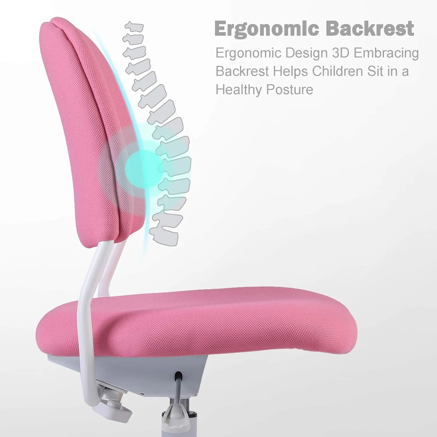 Ergonomic Kids Desk Chair, Girl's Child's Children Student Study Office Computer Chair, Adjustable Height and Seat Depth, Detachable Footrest and Lumbar Support (Pink, W/Chair Slipcovers)