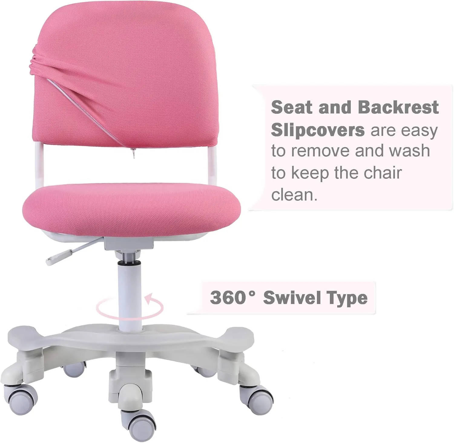 Ergonomic Kids Desk Chair, Girl's Child's Children Student Study Office Computer Chair, Adjustable Height and Seat Depth, Detachable Footrest and Lumbar Support (Pink, W/Chair Slipcovers)