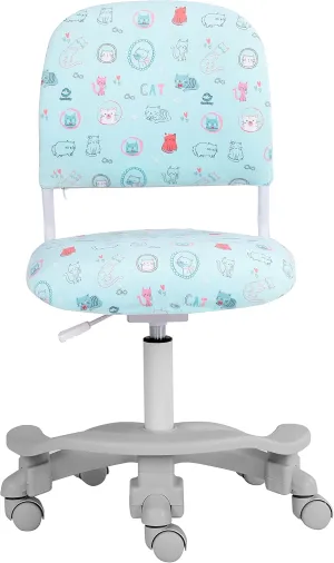 Ergonomic Kids Desk Chair, Girl's Child's Children Student Study Office Computer Chair, Adjustable Height and Seat Depth, Detachable Footrest, Lumbar Support (Green Cat, W/Chair Slipcovers)