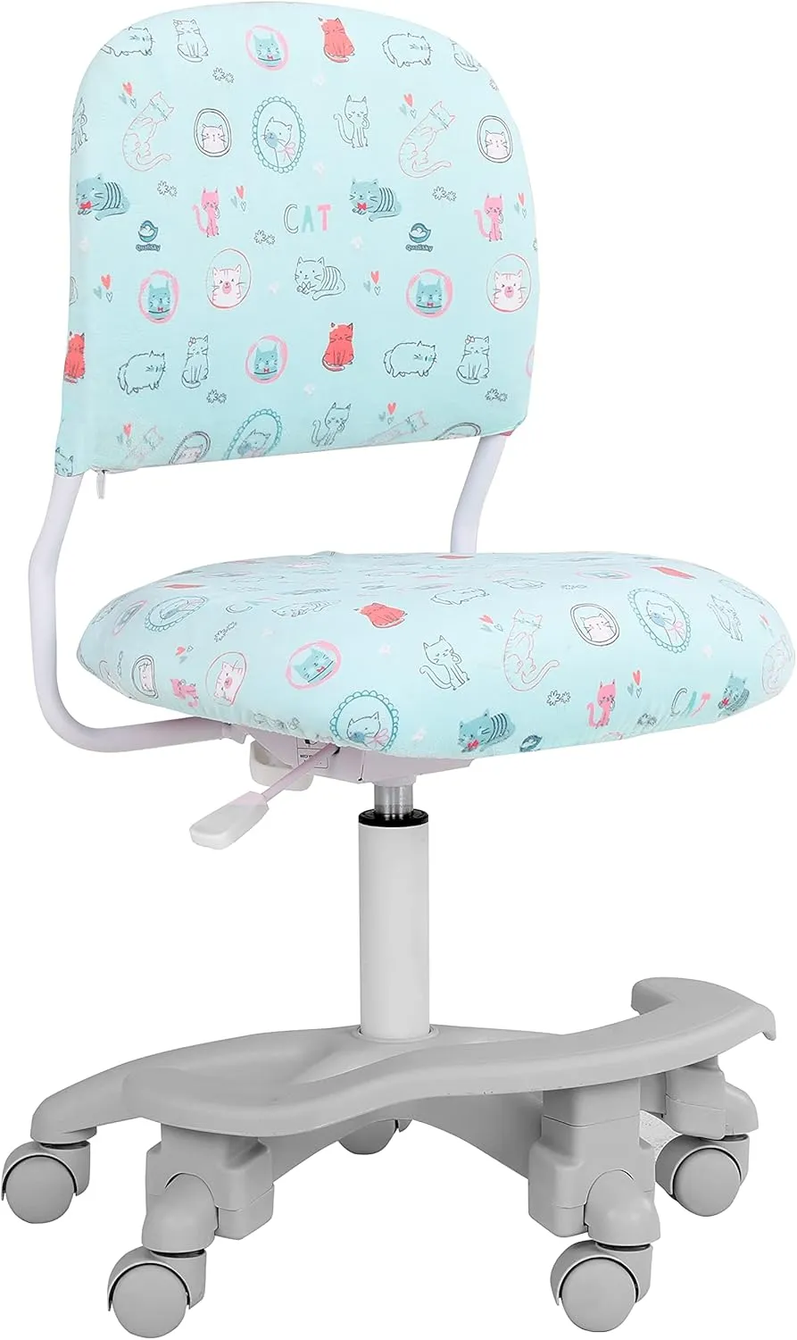 Ergonomic Kids Desk Chair, Girl's Child's Children Student Study Office Computer Chair, Adjustable Height and Seat Depth, Detachable Footrest, Lumbar Support (Green Cat, W/Chair Slipcovers)
