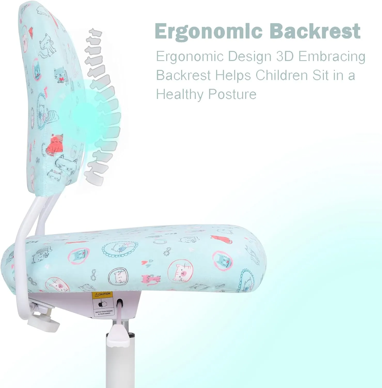Ergonomic Kids Desk Chair, Girl's Child's Children Student Study Office Computer Chair, Adjustable Height and Seat Depth, Detachable Footrest, Lumbar Support (Green Cat, W/Chair Slipcovers)