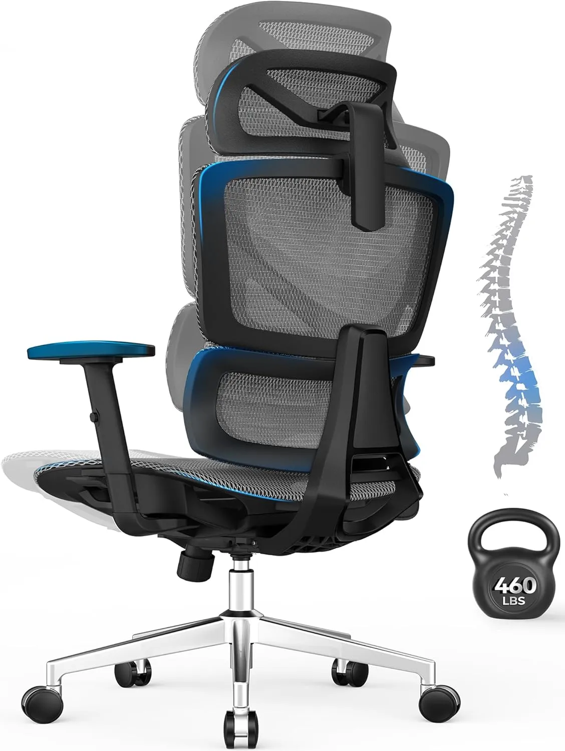 Ergonomic Mesh Office Chair - 6‘6“ Big & Tall Home Office Desk Chairs Seat Depth Adjustable with Lumbar Support - Back Height Adjustable Computer Task Chair with Headrest