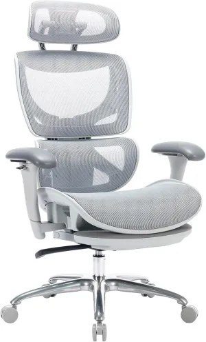 Ergonomic Mesh Office Chair with Footrest, Executive High Back Computer Desk Chair with Wide Headrest and Adjustable 3D Arms, Backrest, Tilt Lock and Lumbar Support-Grey