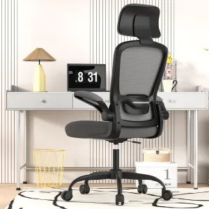 Ergonomic Office Chair for Long Hours & Back Pain Relief – Adjustable Lumbar Support & Headrest, High-Density Foam Cushion, Flip-Up Armrests, Perfect for Work & Study, Dark Grey