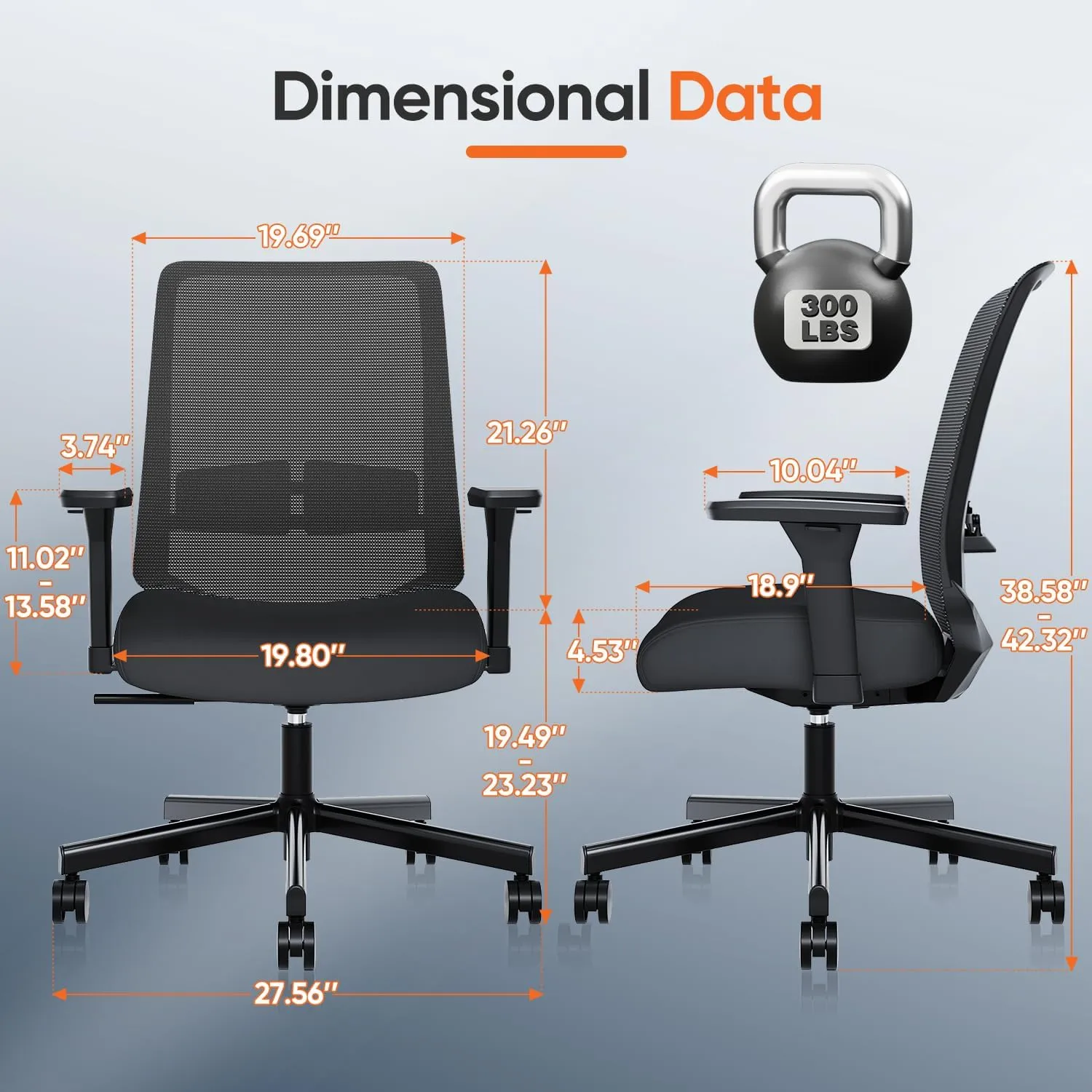 Ergonomic Office Chair, Mesh Computer Desk Chairs with Adjustable Lumbar Support, 3D Armrests, Tilt Function, Comfy Wide Seat, Swivel Executive Work Task Chair for Company and Home