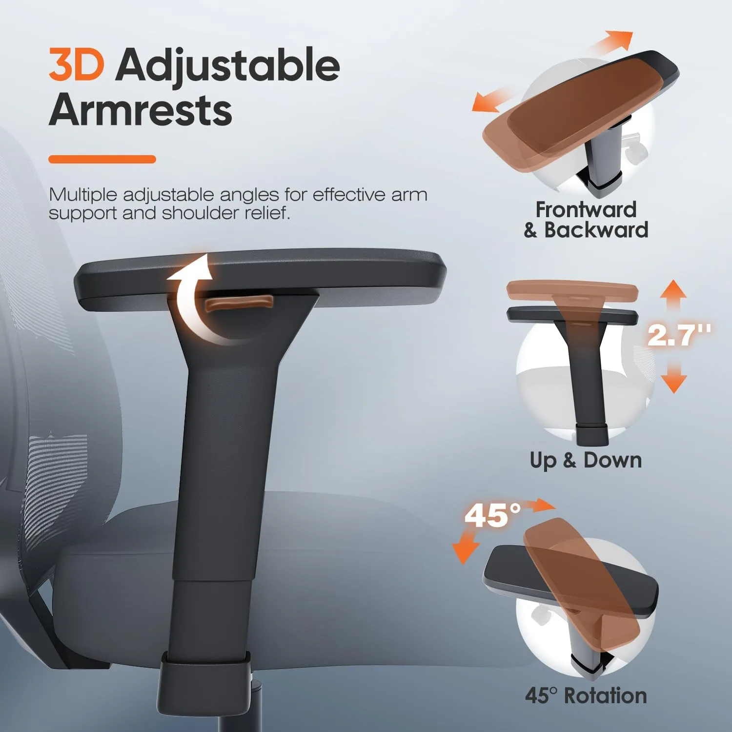 Ergonomic Office Chair, Mesh Computer Desk Chairs with Adjustable Lumbar Support, 3D Armrests, Tilt Function, Comfy Wide Seat, Swivel Executive Work Task Chair for Company and Home