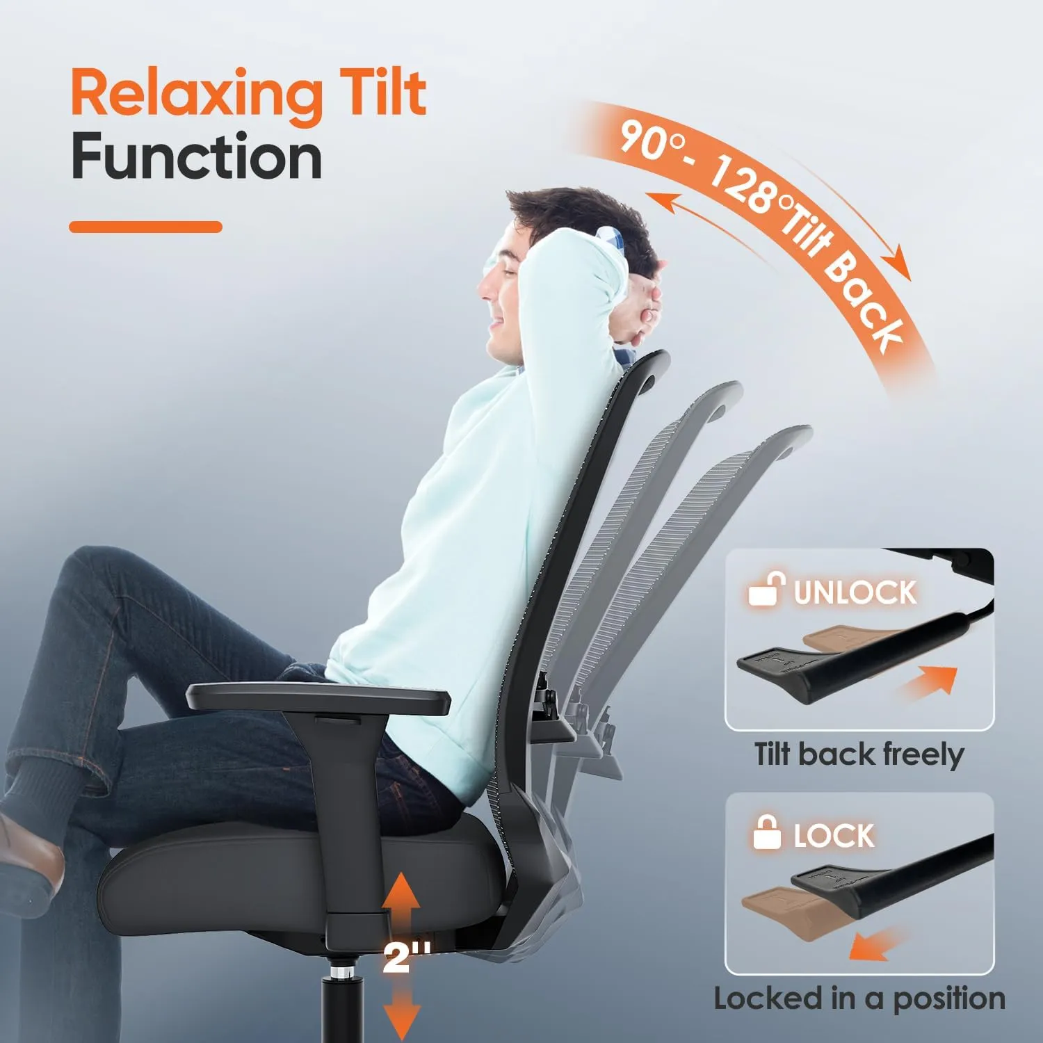 Ergonomic Office Chair, Mesh Computer Desk Chairs with Adjustable Lumbar Support, 3D Armrests, Tilt Function, Comfy Wide Seat, Swivel Executive Work Task Chair for Company and Home