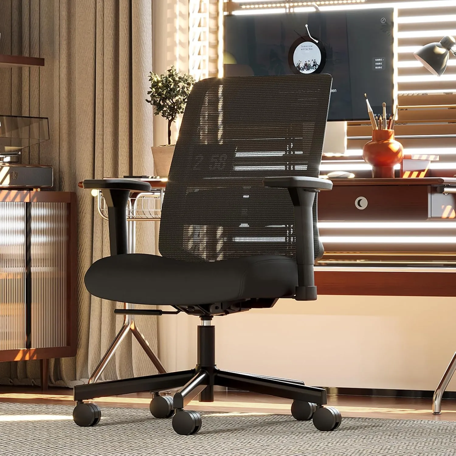 Ergonomic Office Chair, Mesh Computer Desk Chairs with Adjustable Lumbar Support, 3D Armrests, Tilt Function, Comfy Wide Seat, Swivel Executive Work Task Chair for Company and Home