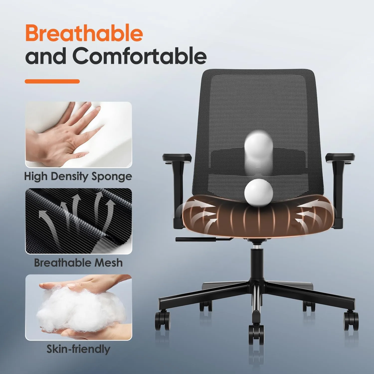Ergonomic Office Chair, Mesh Computer Desk Chairs with Adjustable Lumbar Support, 3D Armrests, Tilt Function, Comfy Wide Seat, Swivel Executive Work Task Chair for Company and Home