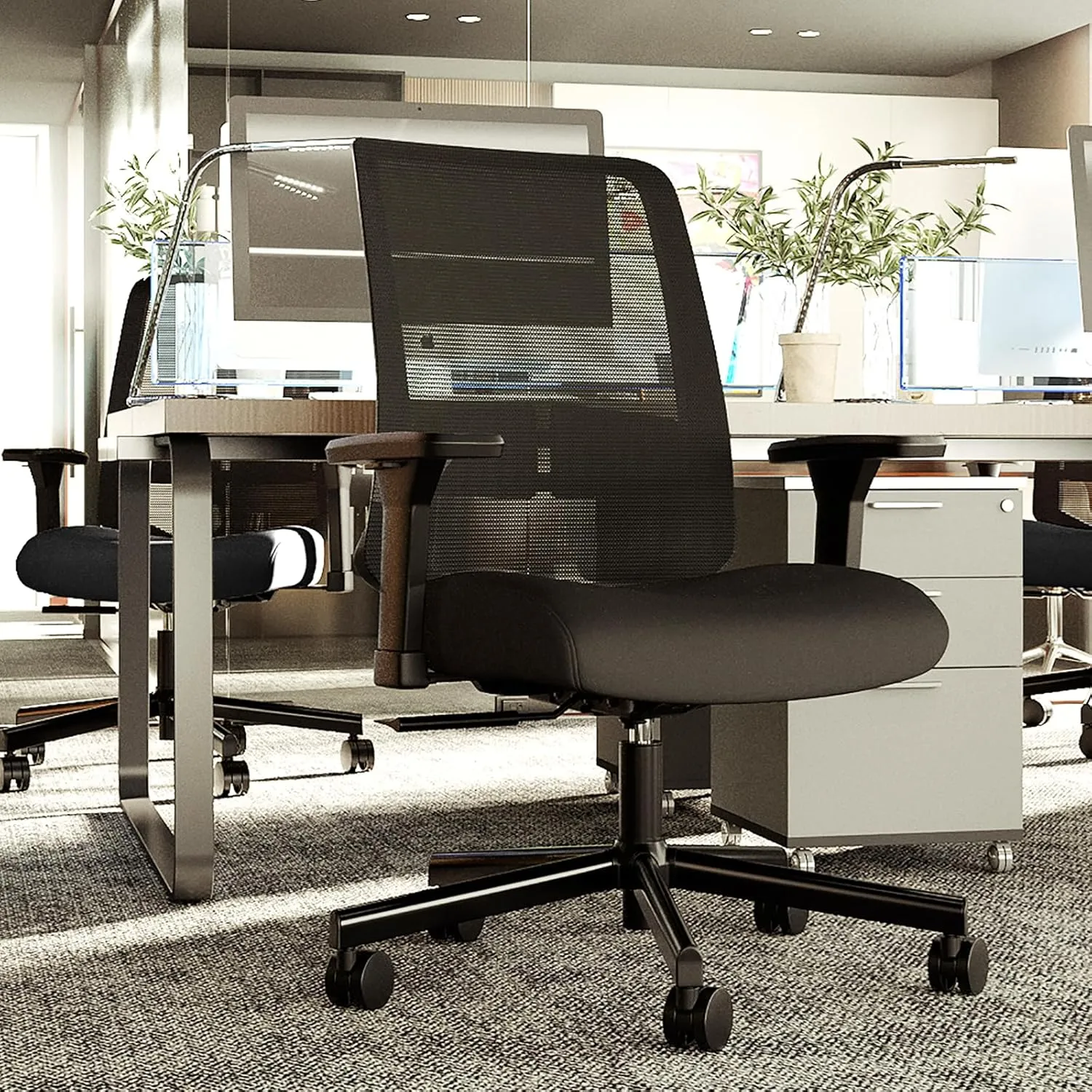 Ergonomic Office Chair, Mesh Computer Desk Chairs with Adjustable Lumbar Support, 3D Armrests, Tilt Function, Comfy Wide Seat, Swivel Executive Work Task Chair for Company and Home