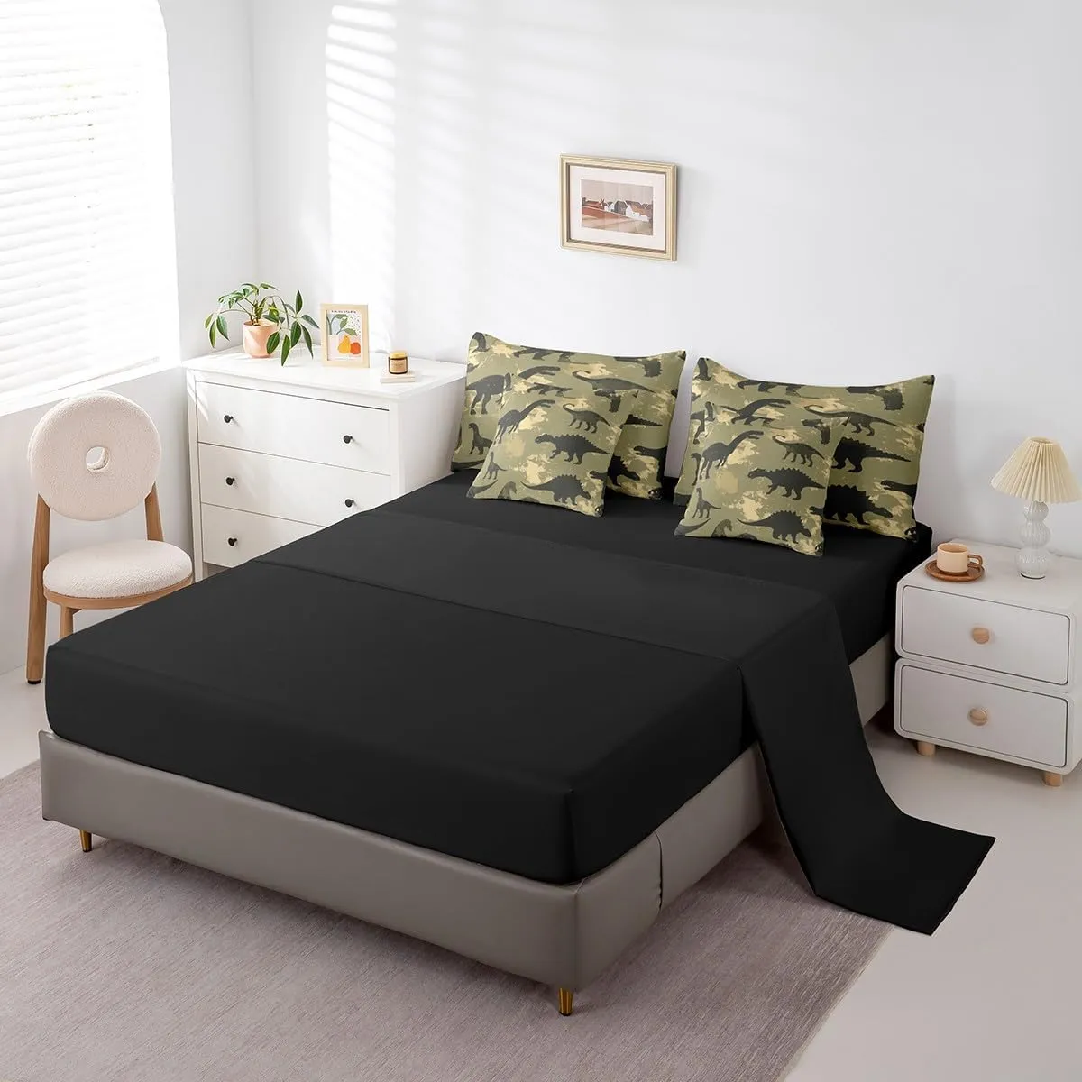 Erosebridal Dinosaur Bed in a Bag Queen Comforter Set 7 Piece,Abstract Dino Bedding Sets Jungle Wild Animal Comforter and Sheet Set,Prehistoric Wildlife Dinosaurios Bed Set
