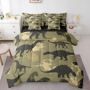 Erosebridal Dinosaur Bed in a Bag Queen Comforter Set 7 Piece,Abstract Dino Bedding Sets Jungle Wild Animal Comforter and Sheet Set,Prehistoric Wildlife Dinosaurios Bed Set