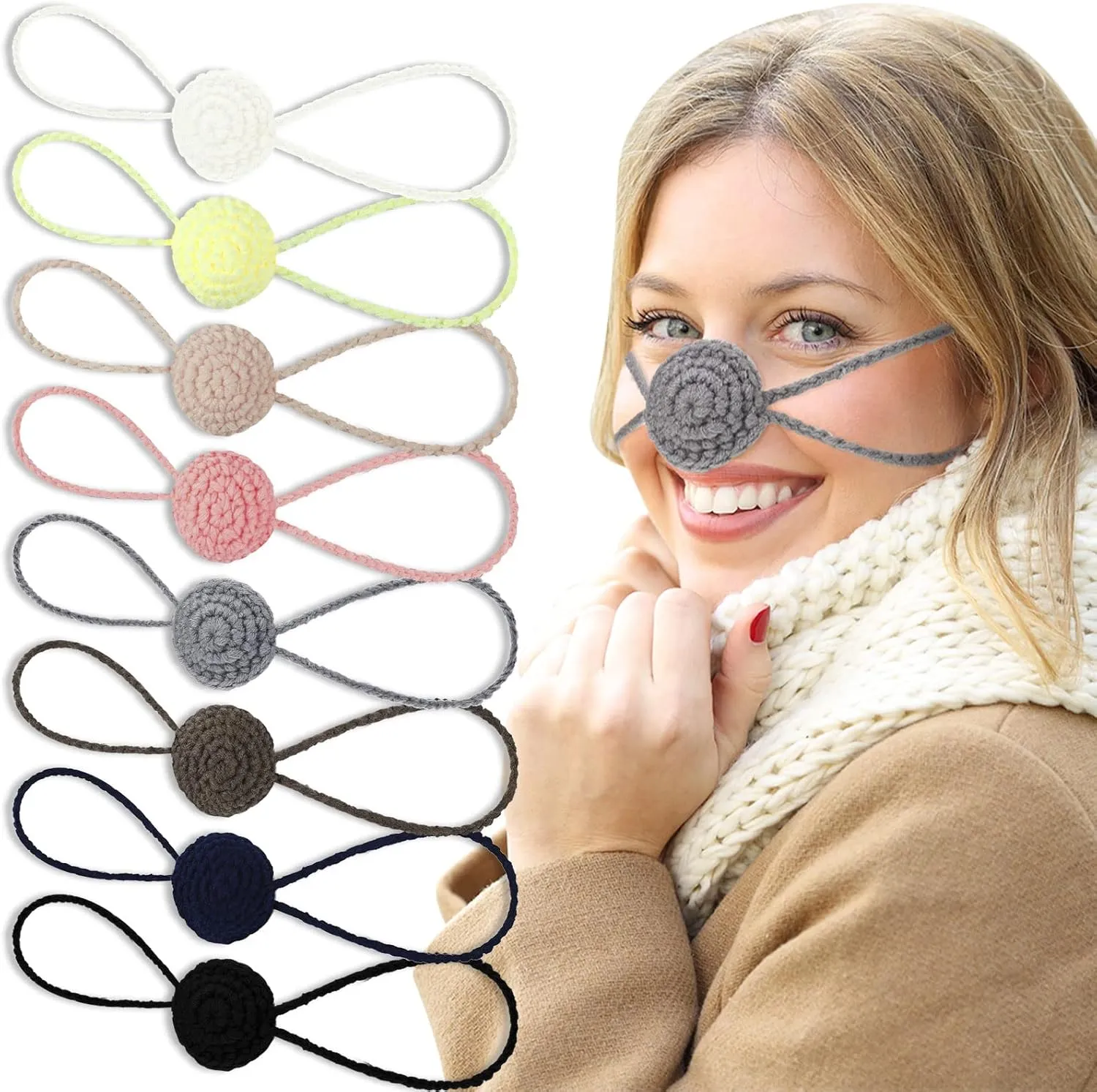 Eurzom 8 Pcs Nose Warmer Women Winter Cozy Soft Nose Cover Comfort Wool Guard for Women Men Sleeping Ski Outdoor Activities Cold Weather Snow Air Conditioning Protection, 8 Colors