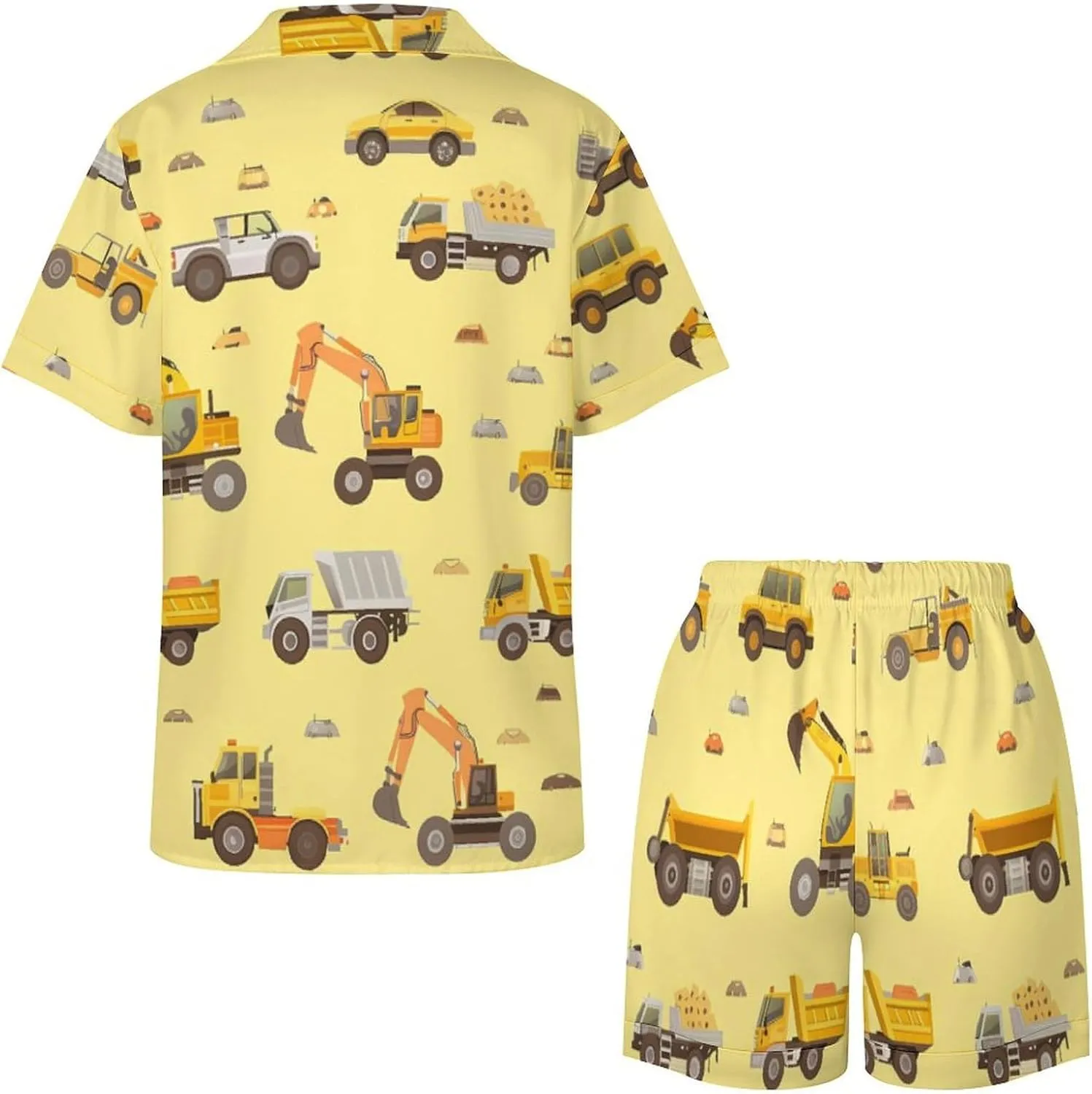 Excavator Truck Women's Satin Pajama Set Short Sleeve Button Down Sleepwear Loungewear Pj Set