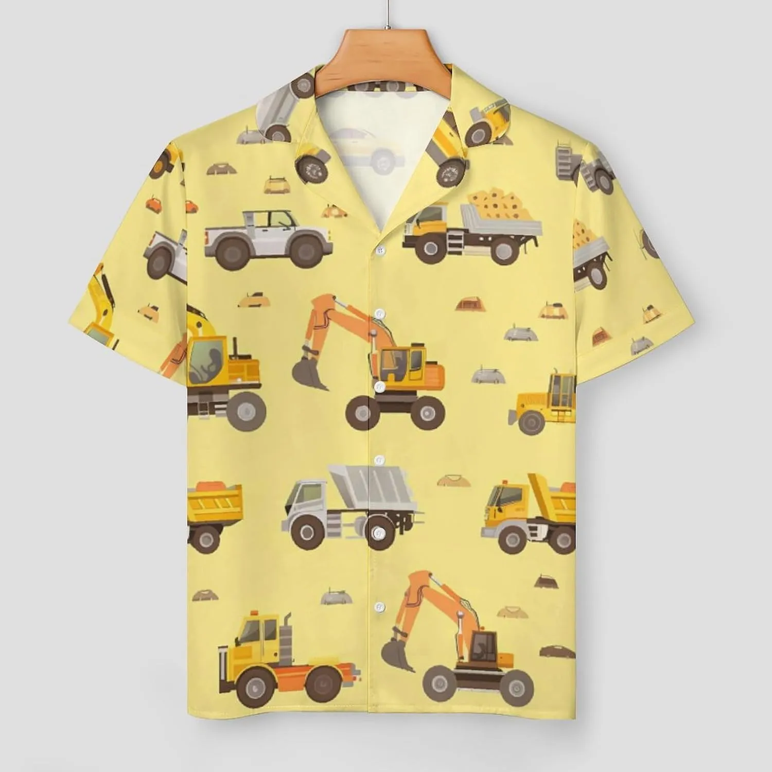 Excavator Truck Women's Satin Pajama Set Short Sleeve Button Down Sleepwear Loungewear Pj Set