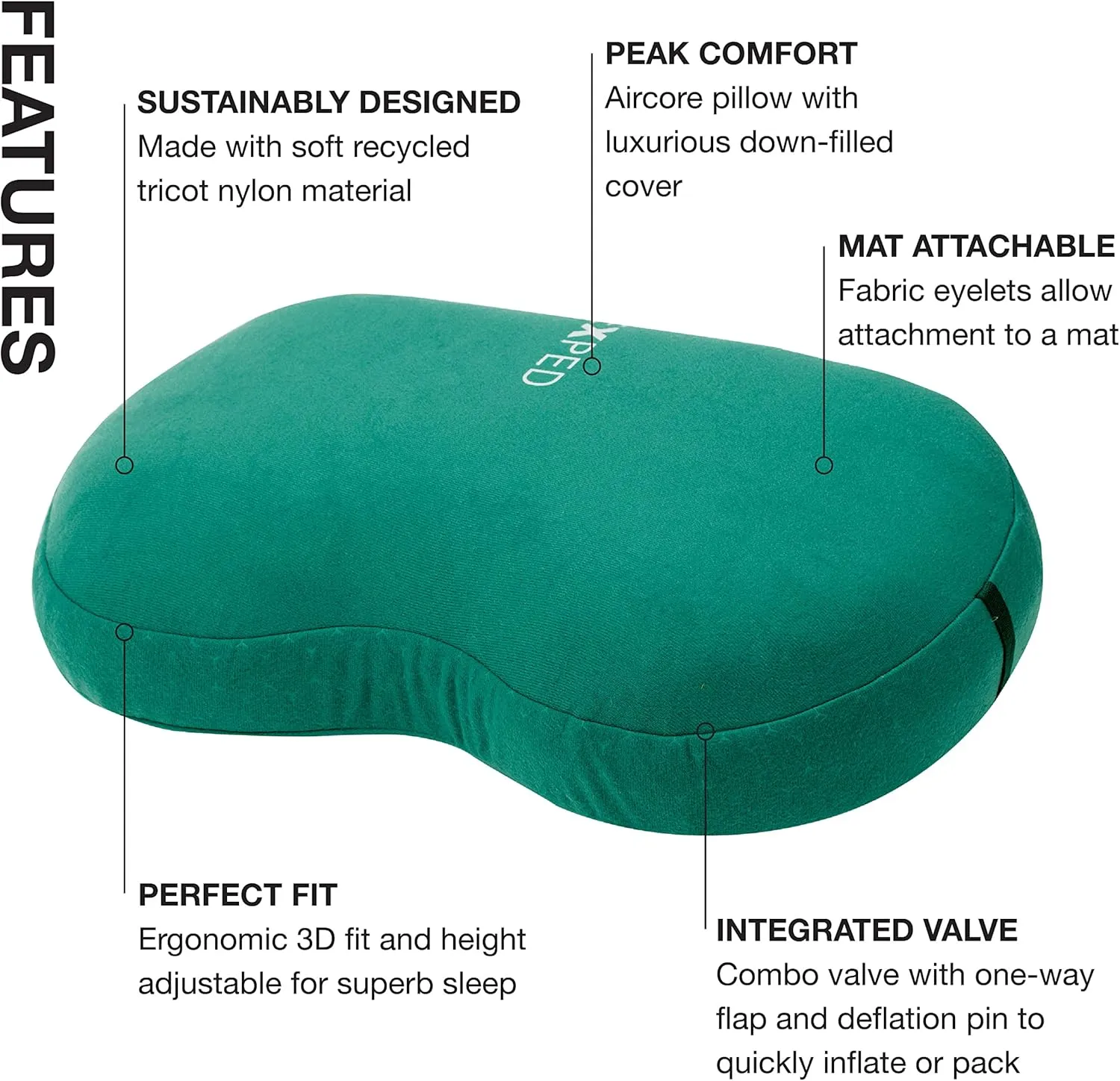 Exped Down Pillow - Luxurious Washable Down-Filled Camping Pillow, Cypress, Large