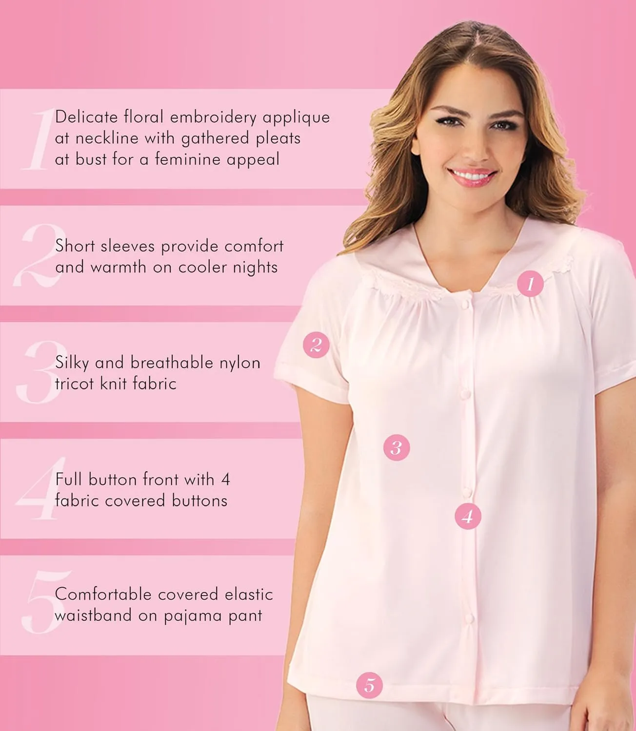 Exquisite Form 90107 Women's Nylon Tricot Short Sleeve Matching Pajama Set
