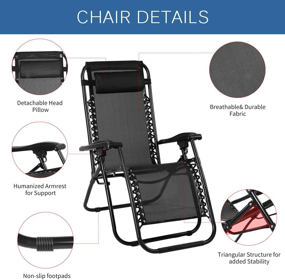 EZONE 1 Chair Zero Gravity Lounge Chairs Outdoor Adjustable Reclining Patio Chair Steel Mesh Folding Recliner for Pool Beach Camping Lounge Chair with Pillows and Cup Tray (1, Brown)