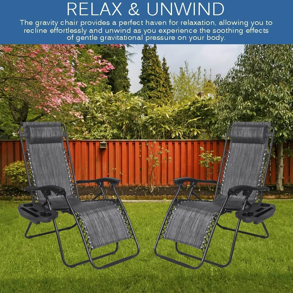 EZONE 1 Chair Zero Gravity Lounge Chairs Outdoor Adjustable Reclining Patio Chair Steel Mesh Folding Recliner for Pool Beach Camping Lounge Chair with Pillows and Cup Tray (1, Brown)