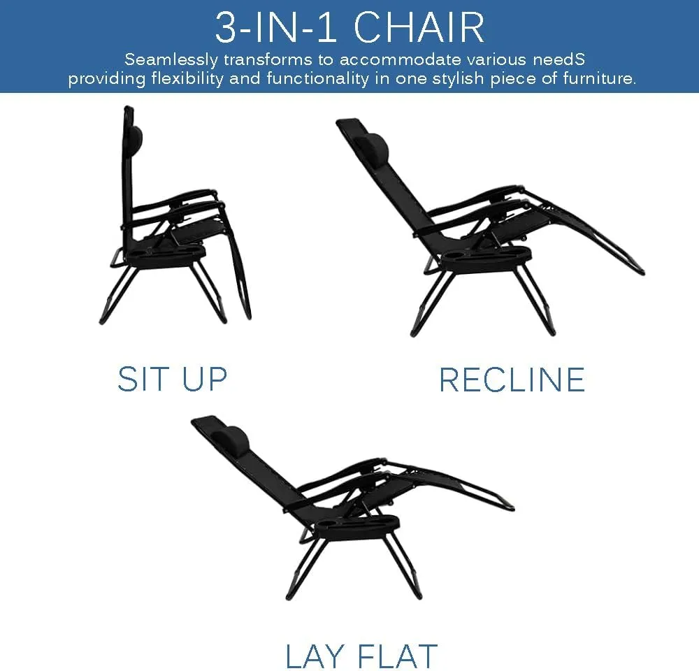 EZONE 1 Chair Zero Gravity Lounge Chairs Outdoor Adjustable Reclining Patio Chair Steel Mesh Folding Recliner for Pool Beach Camping Lounge Chair with Pillows and Cup Tray (1, Brown)