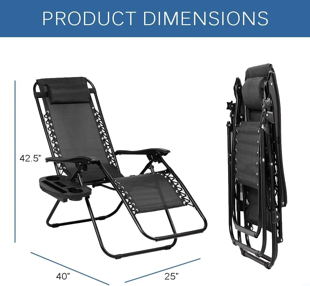 EZONE 1 Chair Zero Gravity Lounge Chairs Outdoor Adjustable Reclining Patio Chair Steel Mesh Folding Recliner for Pool Beach Camping Lounge Chair with Pillows and Cup Tray (1, Brown)