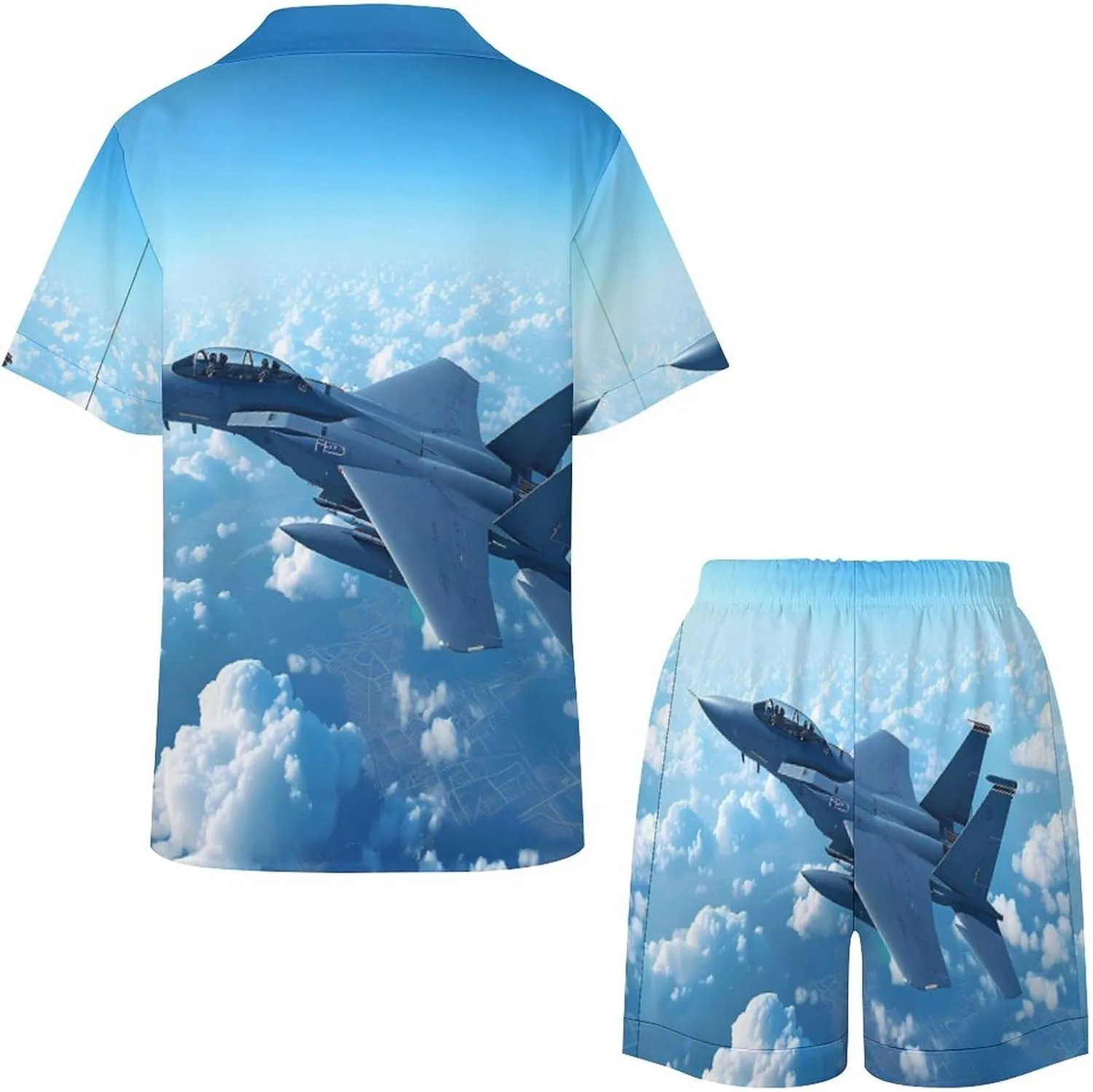 F-15 Eagle Jet Plane Women's Satin Pajama Set Short Sleeve Button Down Sleepwear Loungewear Pj Set