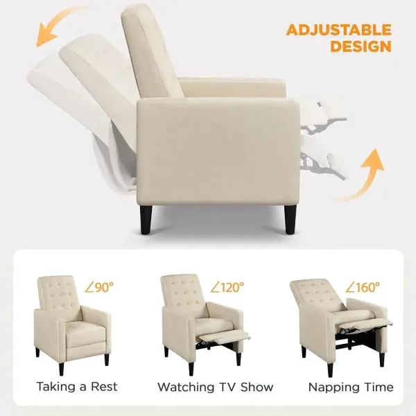 Fabric Recliner Chair - Mid-Century Modern Adjustable Single Sofa with Tufted Upholstered Cushion