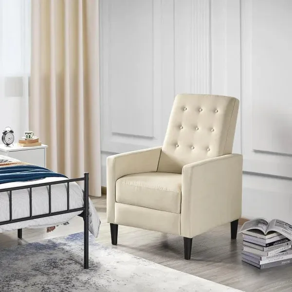Fabric Recliner Chair - Mid-Century Modern Adjustable Single Sofa with Tufted Upholstered Cushion
