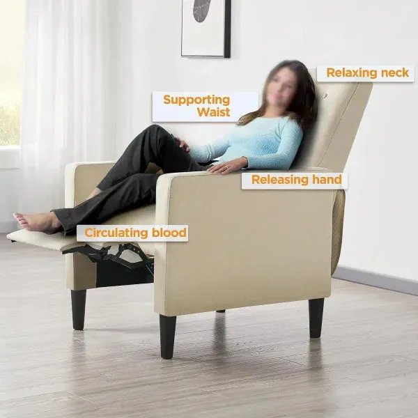 Fabric Recliner Chair - Mid-Century Modern Adjustable Single Sofa with Tufted Upholstered Cushion