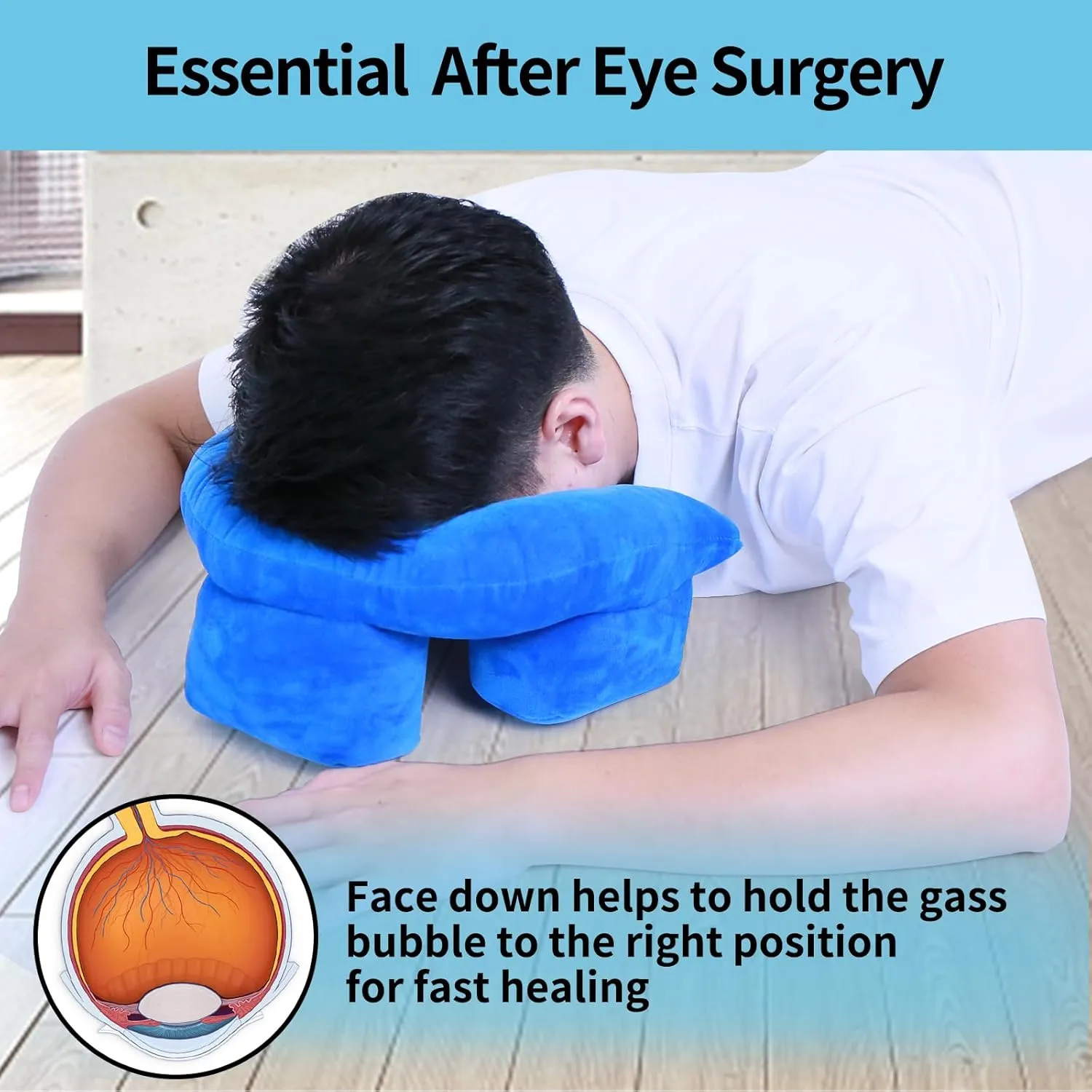 Face Down Pillow for Sleeping - Face Down Pillow After Eye Surgery, BBL Pillow After Surgery for Butt to Sleep, Prone Cushion, Home Massage Pillow, Vitrectomy Retinal Recovery Equipment, Blue
