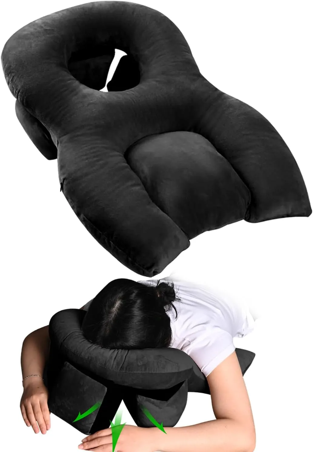 Face Down Pillow for Sleeping, Height Adjustable Face Down Pillow After BBL/Eye Surger, Stomach Sleeping Pillow, Prone Pillow, Retinal Vitrectomy Recovery Equipment, Home Massage Pillow, Black
