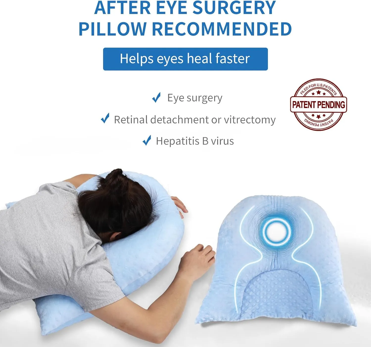 Face Down Pillow for Sleeping, Prone Pillow for Vitrectomy or Retinal Surgery, Adjustable Height Prone Face Down Sleep, Retina Lying Eye Surgery Recovery (Dot-Light Blue)