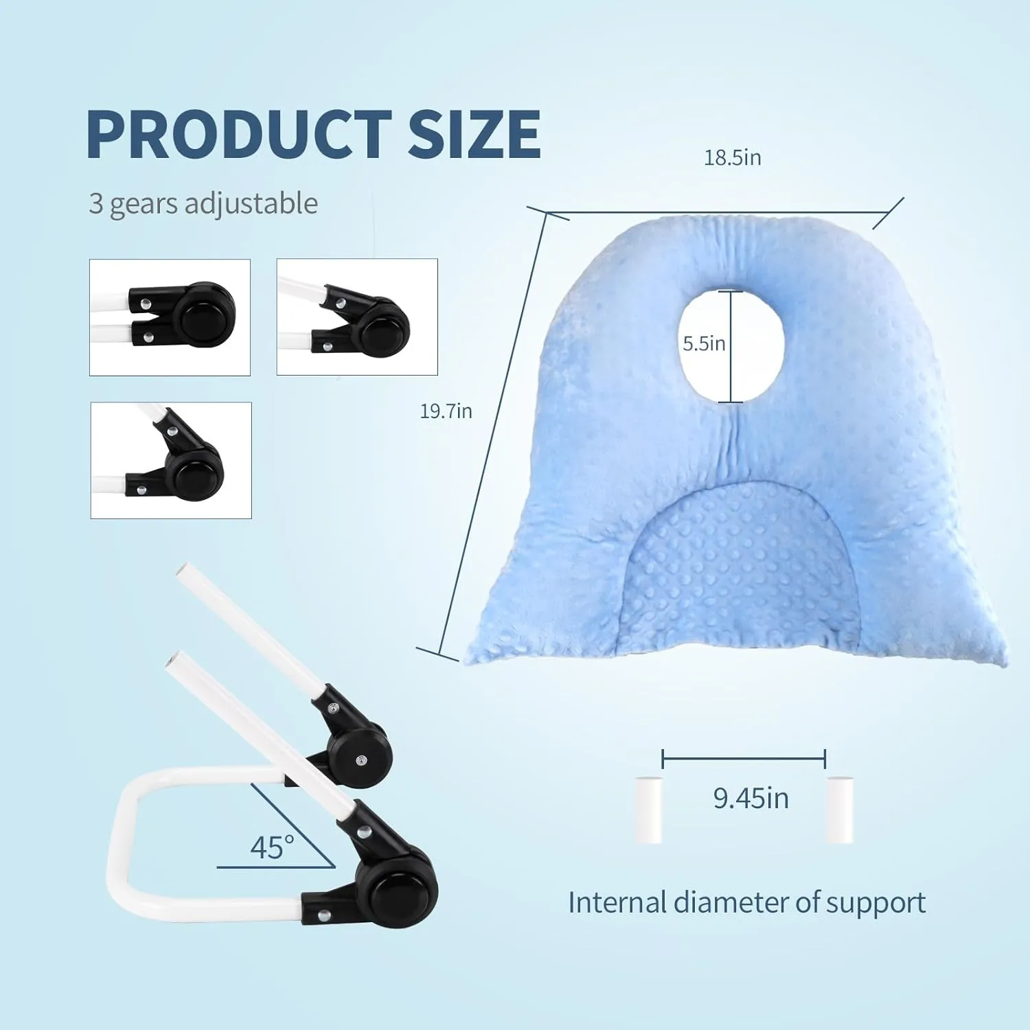 Face Down Pillow for Sleeping, Prone Pillow for Vitrectomy or Retinal Surgery, Adjustable Height Prone Face Down Sleep, Retina Lying Eye Surgery Recovery (Dot-Light Blue)